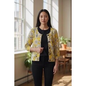 Vintage Cable And Gauge Sweater,Missy Large,Yellow,Black,White Floral,read